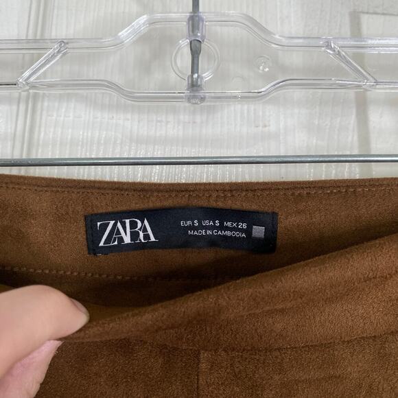 ZARA Faux Suede Pants Brown Size Small Trousers Minimalist Capsule Professional - Picture 4 of 5